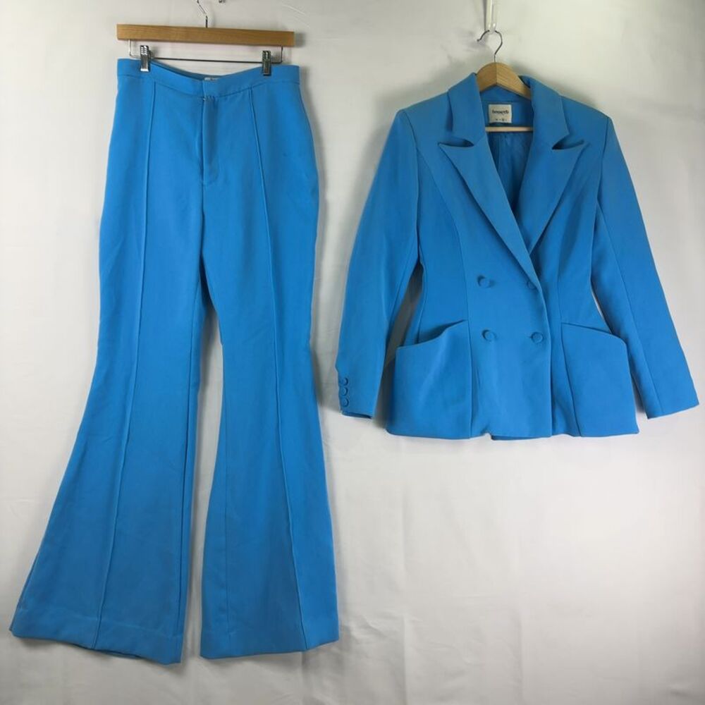 House of CB Bright Blue Double-Breasted Blazer & Flared Trousers Set